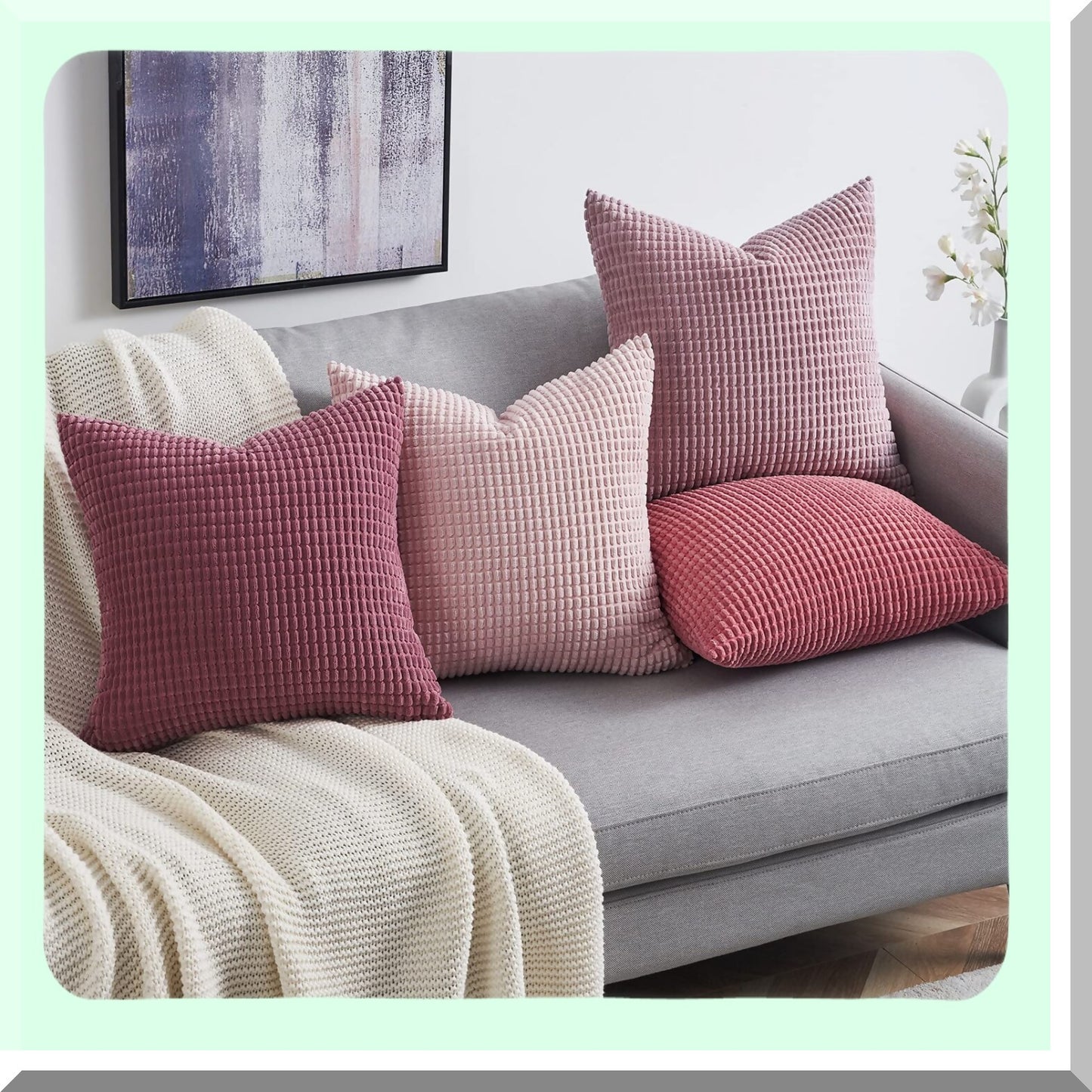 Pink Bliss Cozy Cushion Covers - Set of 4 | Fluffy Corduroy Throw Pillow Cases for Living Room & Bedroom Decor | 18x18 Inch Blush/Rose/Hot Pink | Coquette Aesthetic Home Accessories