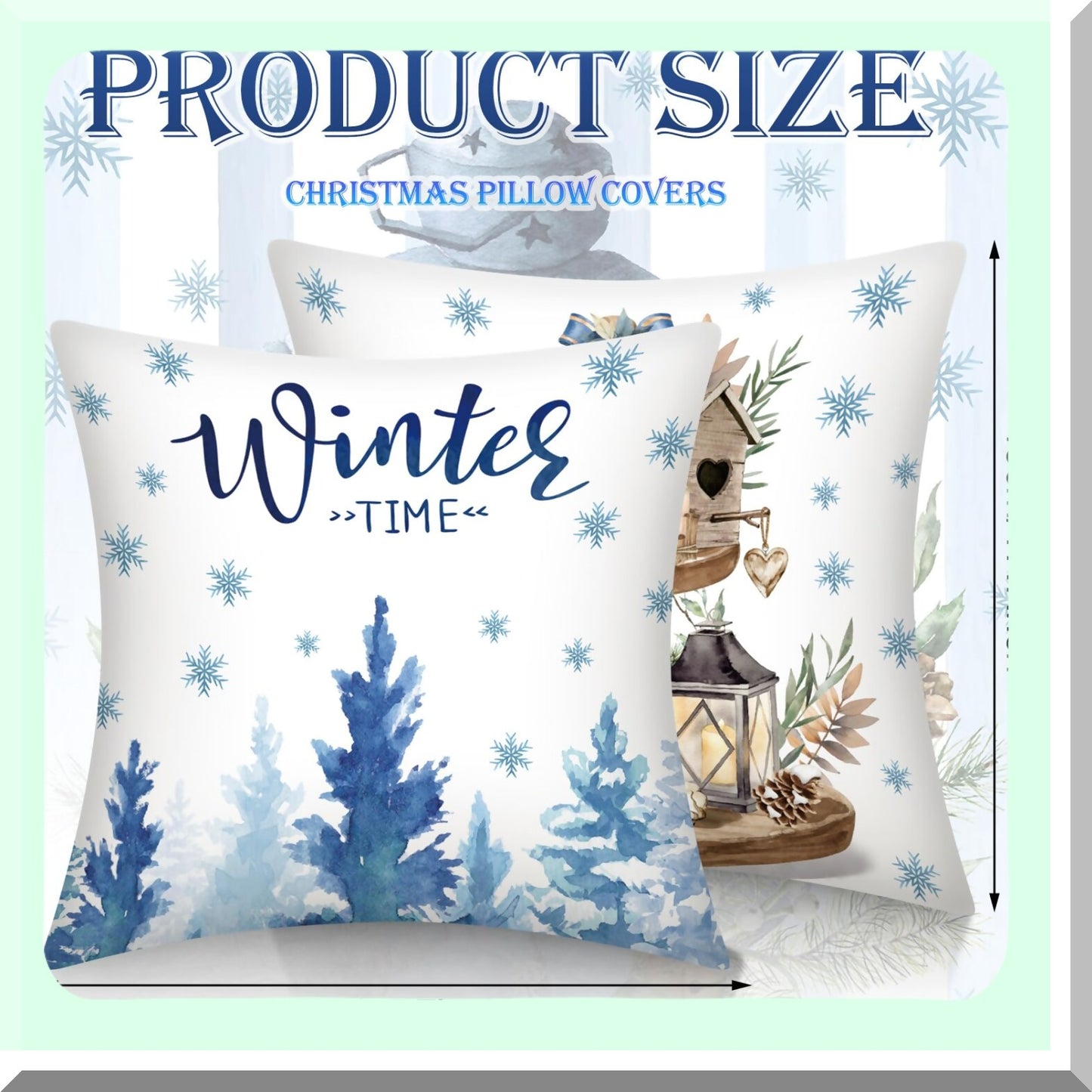 Winter Wonderland Gnome Snowflake Pillow Cover Set - 12pc Blue Mitten Snowman Farmhouse Holiday Decor for Living Room Couch - 18" x 18"