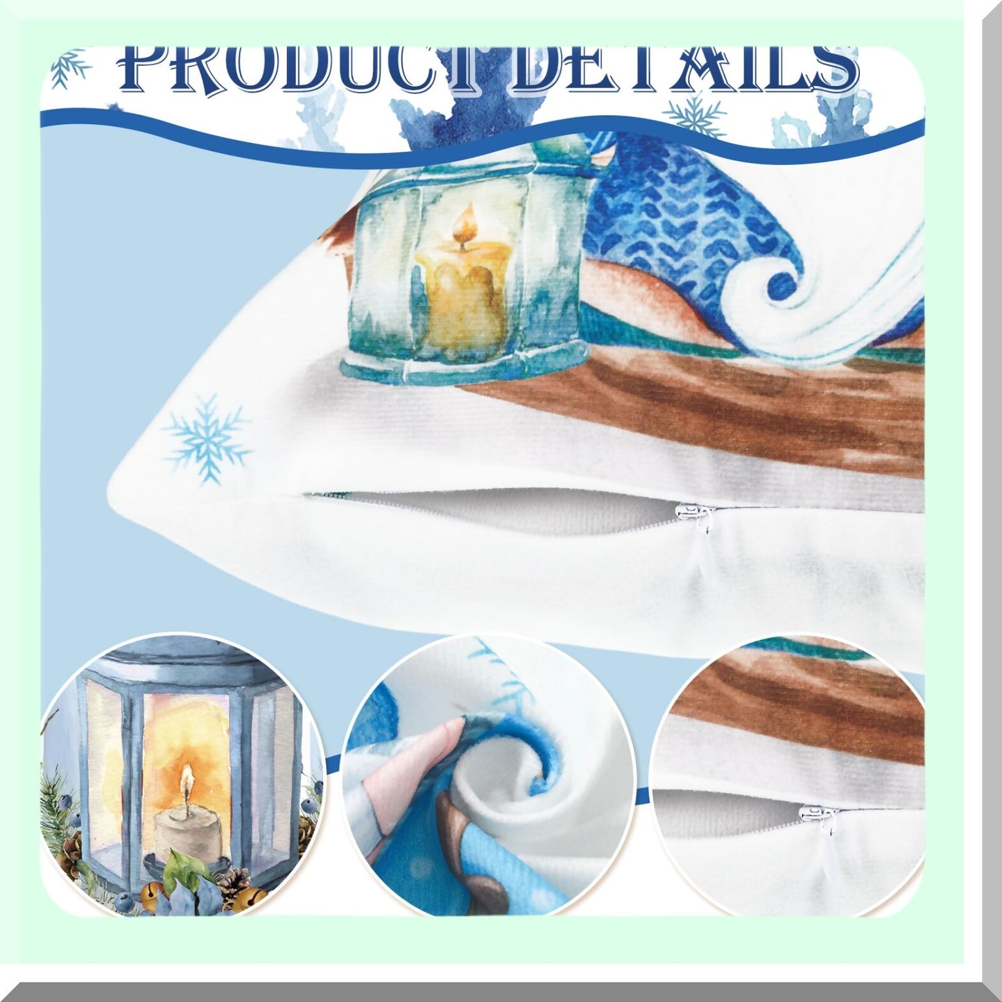 Winter Wonderland Gnome Snowflake Pillow Cover Set - 12pc Blue Mitten Snowman Farmhouse Holiday Decor for Living Room Couch - 18" x 18"