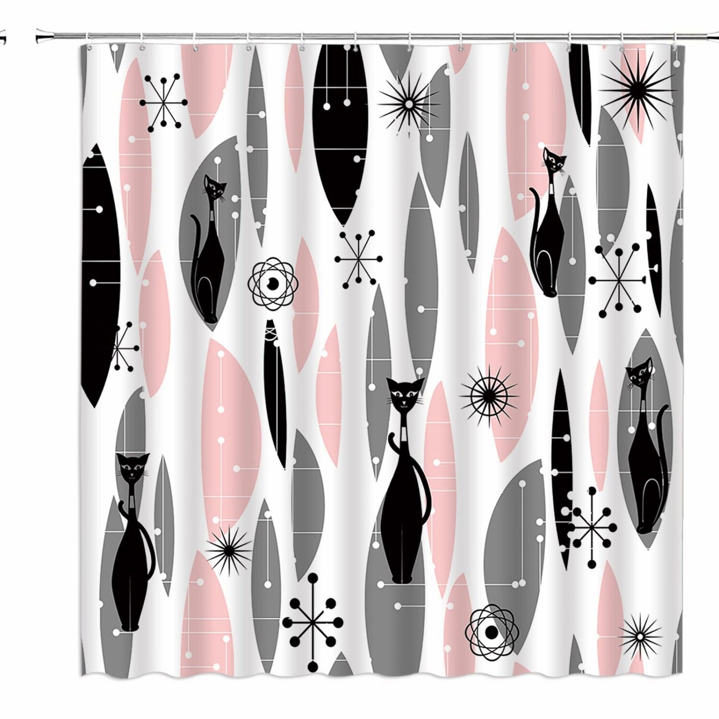 Mid Century Black Cat Shower Curtain 70" x 70"