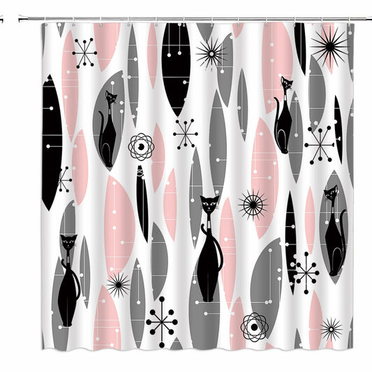 Mid Century Black Cat Shower Curtain 70" x 70"