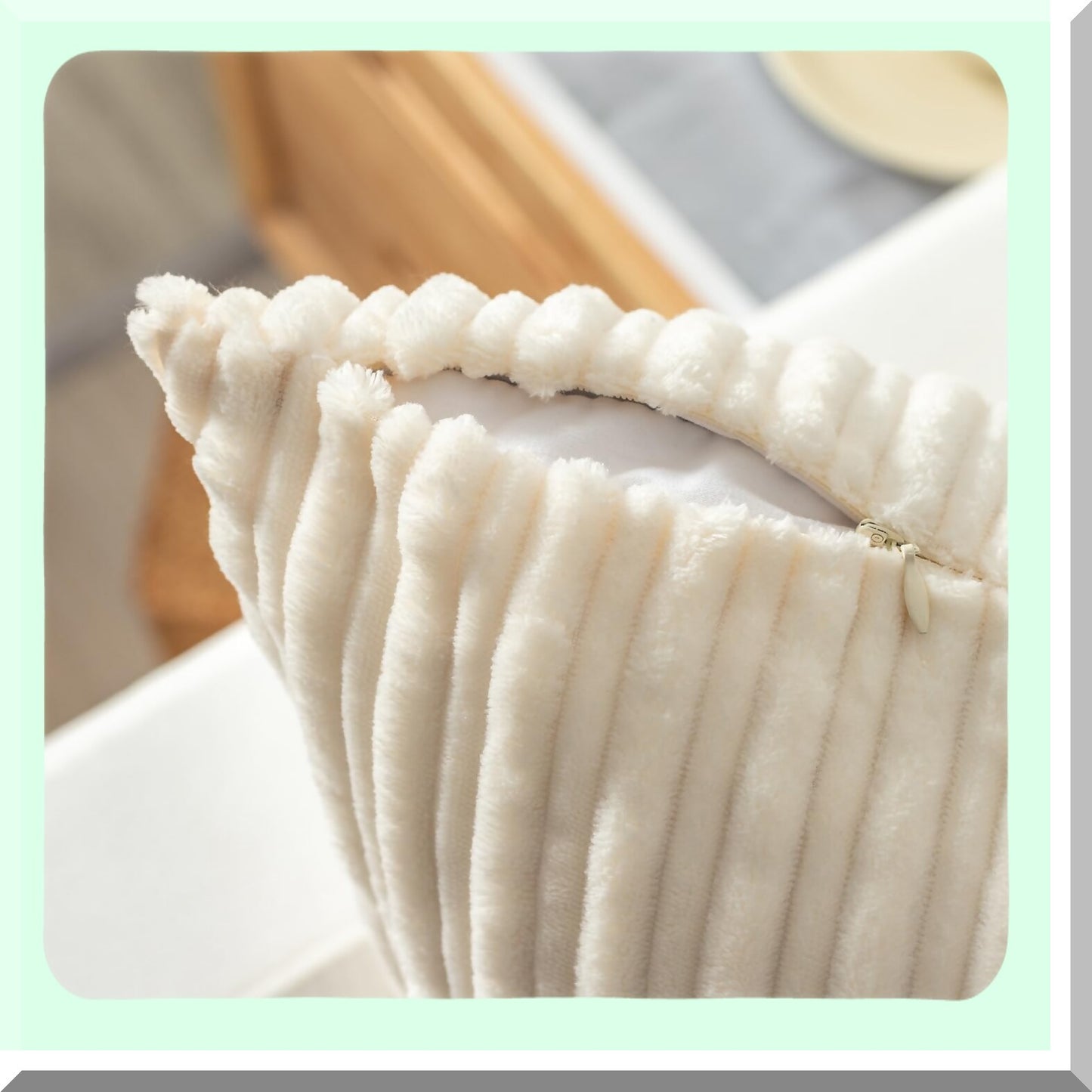 Soft Corduroy Creamy White Pillow Covers - Set of 2 | Decorative Square Cushion Covers for Sofa, Couch, Bed, Chair | 16x16 Inch Home Decor