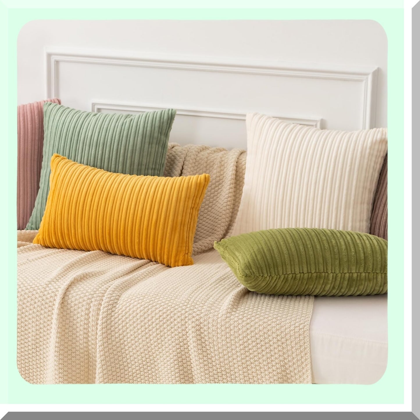 Soft Corduroy Creamy White Pillow Covers - Set of 2 | Decorative Square Cushion Covers for Sofa, Couch, Bed, Chair | 16x16 Inch Home Decor