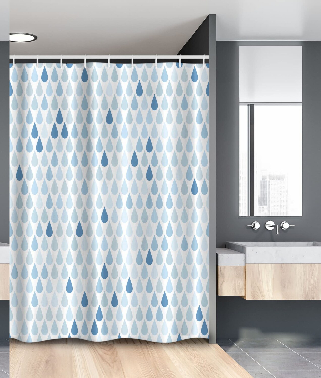 Blue and White Rain Drops Shower Curtain 54x78