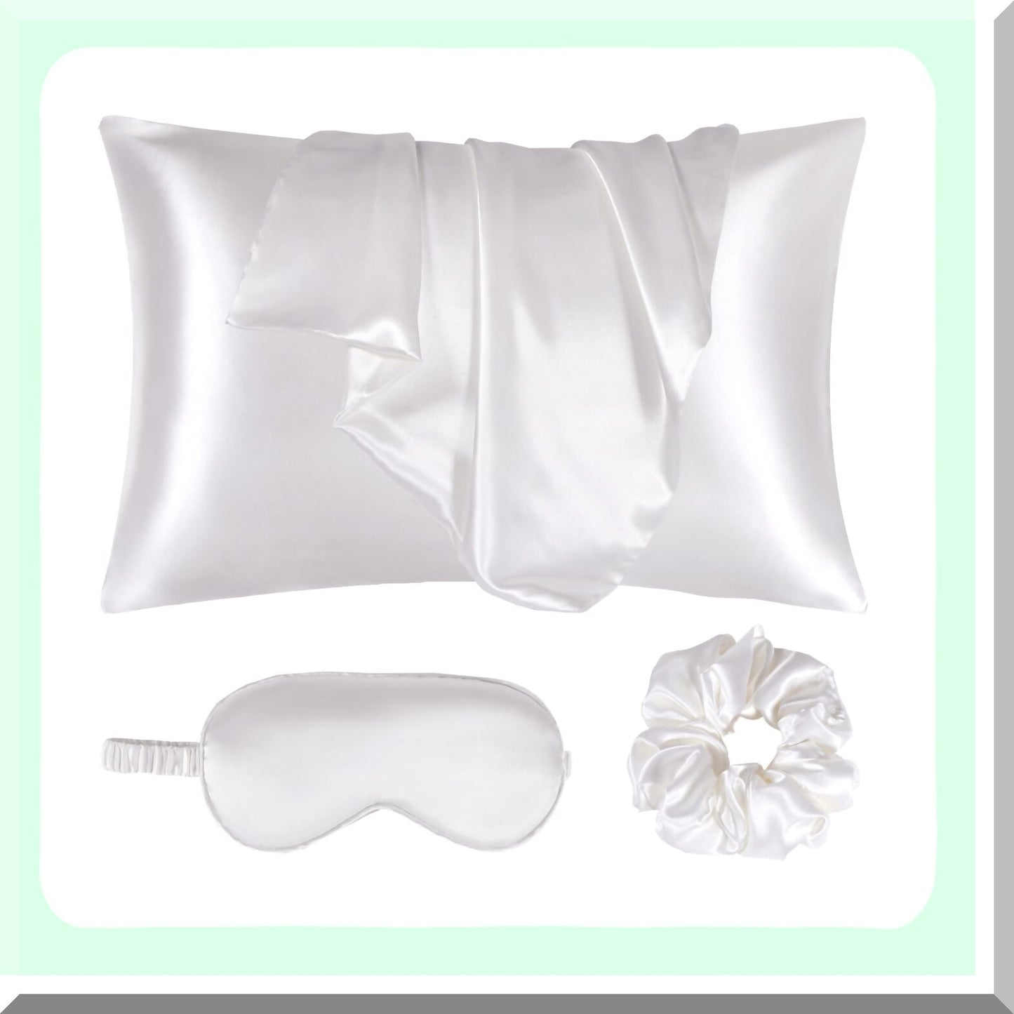 Luxury Hair-Saving Silk Pillowcase Set - Ivory Queen Size Pillowcases with Scrunchie - White Envelope Closure Sleep Set