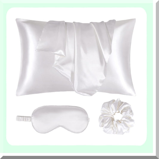 Luxury Hair-Saving Silk Pillowcase Set - Ivory Queen Size Pillowcases with Scrunchie - White Envelope Closure Sleep Set