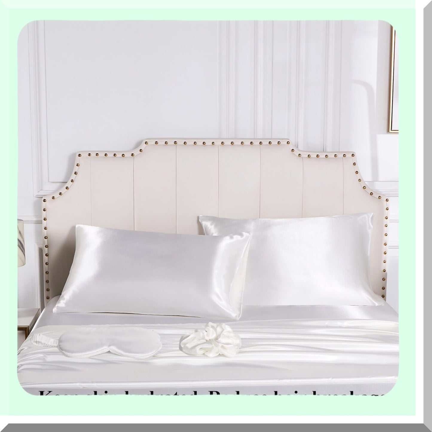 Luxury Hair-Saving Silk Pillowcase Set - Ivory Queen Size Pillowcases with Scrunchie - White Envelope Closure Sleep Set