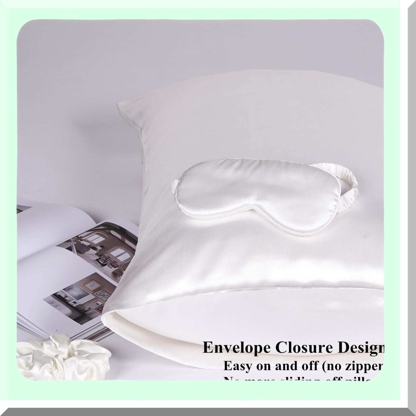 Luxury Hair-Saving Silk Pillowcase Set - Ivory Queen Size Pillowcases with Scrunchie - White Envelope Closure Sleep Set