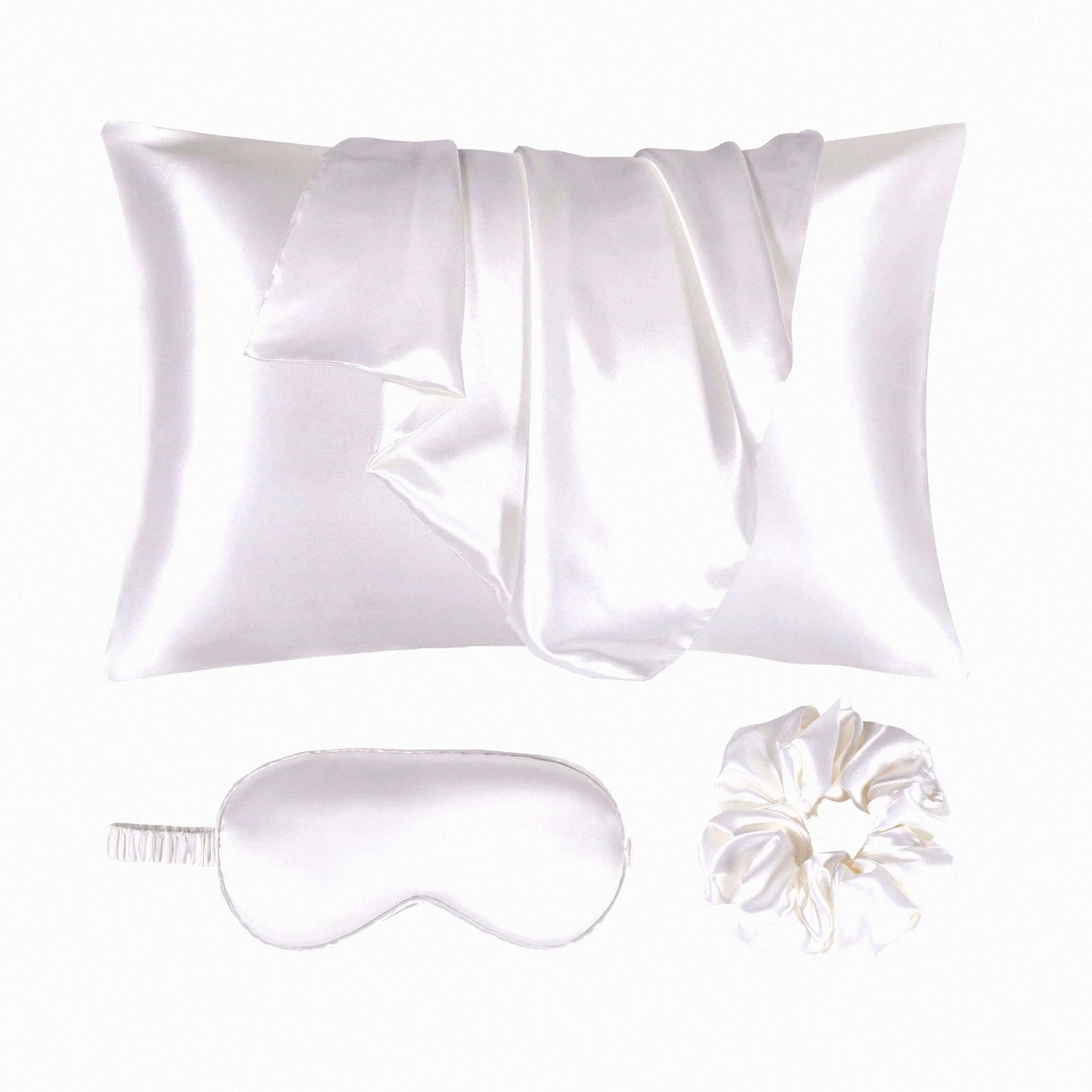 Luxury Hair-Saving Silk Pillowcase Set - Ivory Queen Size Pillowcases with Scrunchie - White Envelope Closure Sleep Set