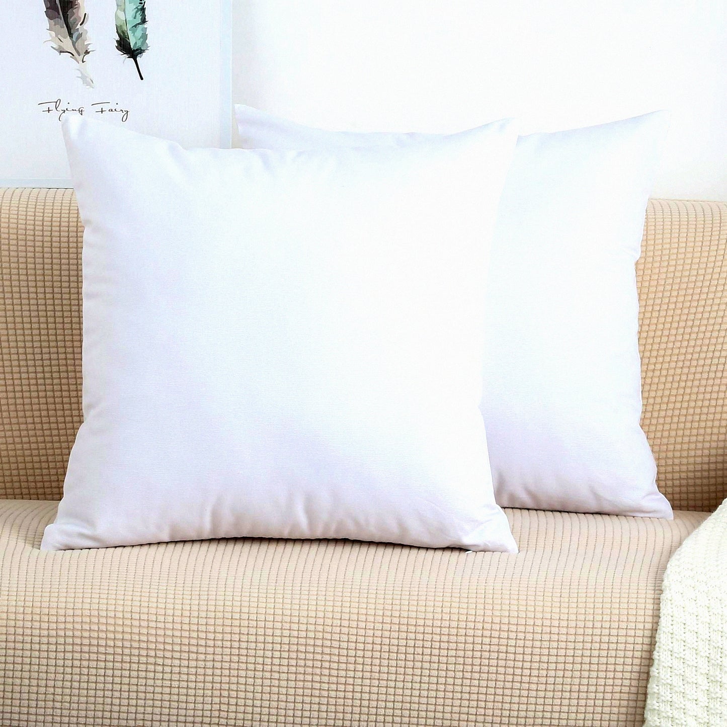 Cotton Canvas Colorful Throw Pillow Covers - Set of 2, 16x16 Inches, Decorative Cushion Covers in 45 Colors - White, Pack of 1 - Home Decor Accents