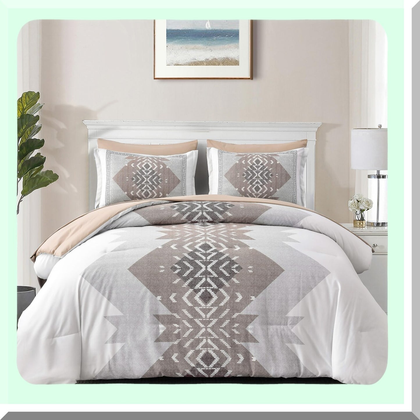 Taupe Boho Bliss 7-Piece Comforter Set - Soft Lightweight Microfiber Bedding with Comforters, Sheets, Pillowcases, Shams - Queen Size 90"x103"