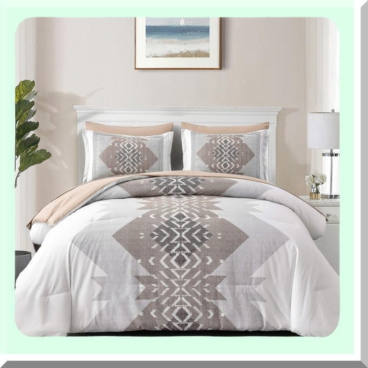 Taupe Boho Bliss 7-Piece Comforter Set - Soft Lightweight Microfiber Bedding with Comforters, Sheets, Pillowcases, Shams - Queen Size 90"x103"