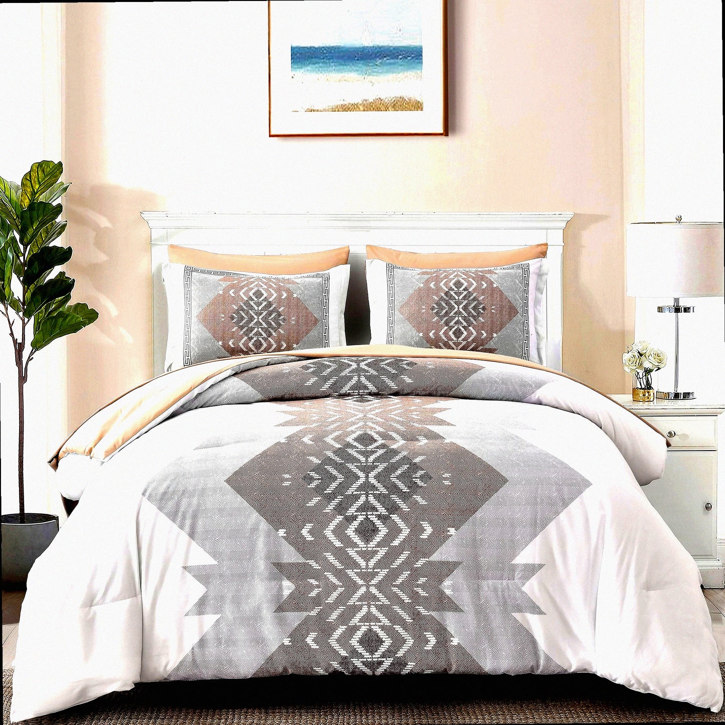 Taupe Boho Bliss 7-Piece Comforter Set - Soft Lightweight Microfiber Bedding with Comforters, Sheets, Pillowcases, Shams - Queen Size 90"x103"