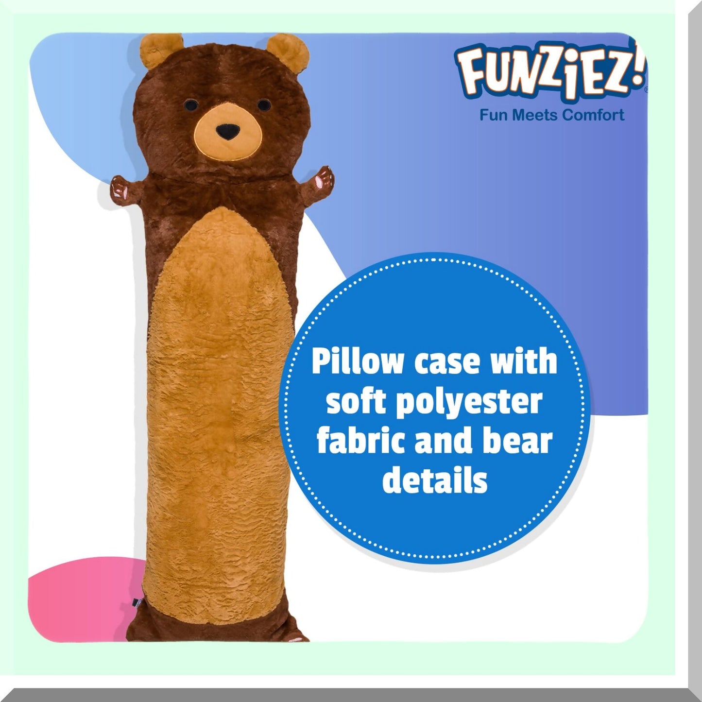 CozyCuddle Teddy Bear Body Pillow Cover - Soft Brown Animal Novelty Pillowcase for Kids and Adults - Funziez! Plush Pillow Protector