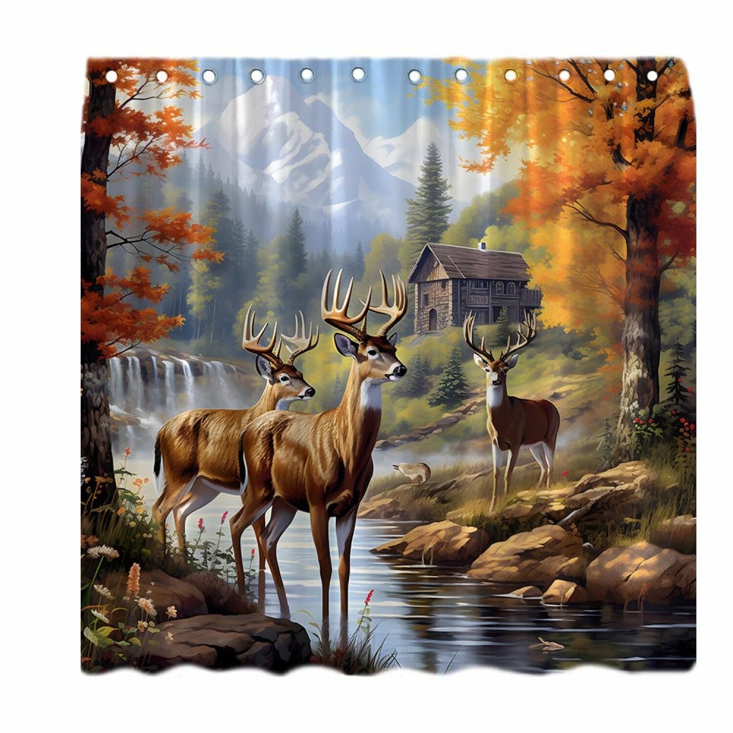 Fall Forest Deer Shower Curtain with Hooks
