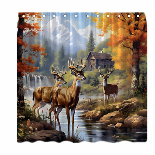 Fall Forest Deer Shower Curtain with Hooks