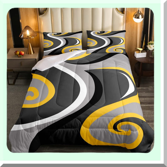 Trippy Swirl Geometric Comforter Set - Retro Stripe Queen Size 3Pcs - Farmhouse Abstract Circle Bedding for Men Women Bedroom Decor