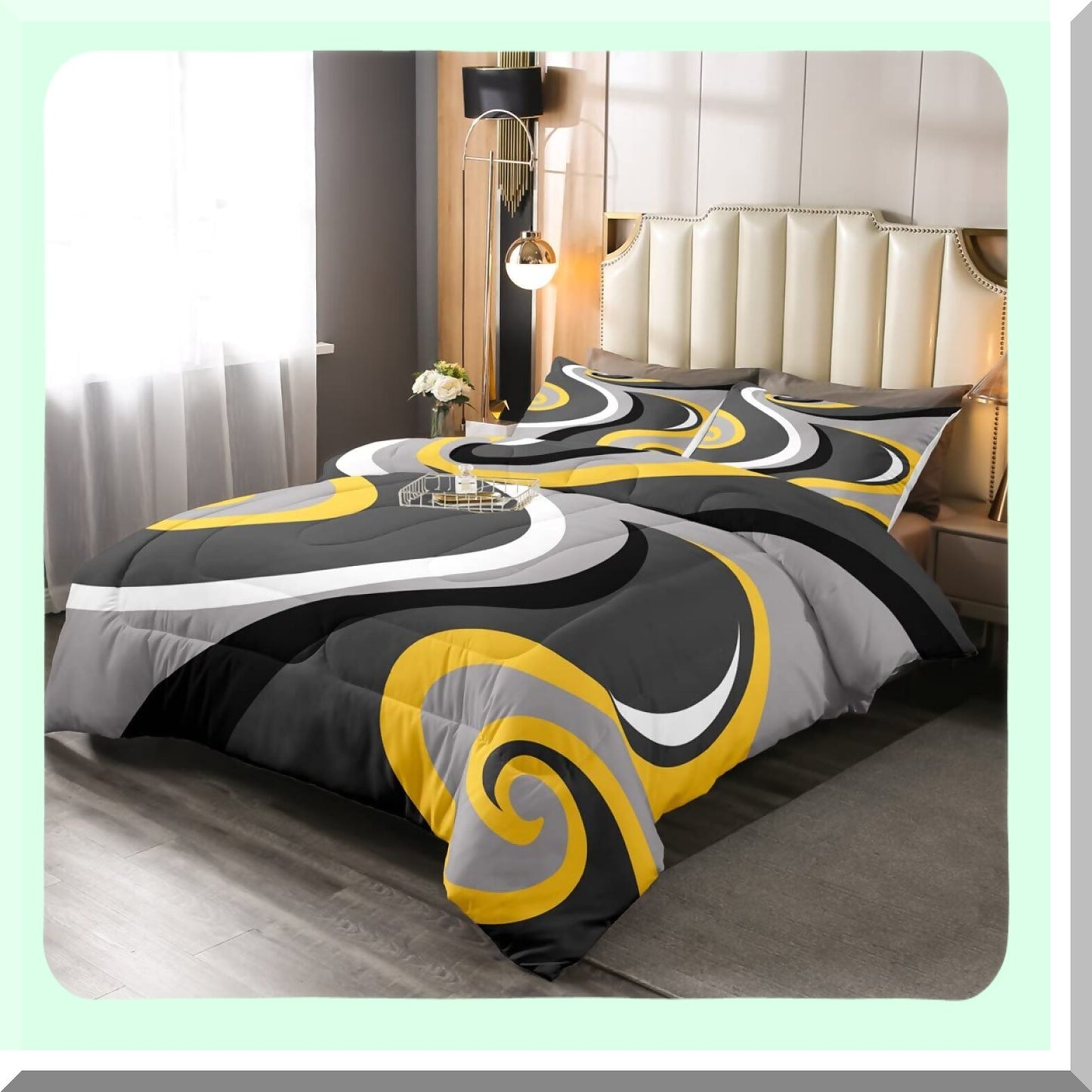 Trippy Swirl Geometric Comforter Set - Retro Stripe Queen Size 3Pcs - Farmhouse Abstract Circle Bedding for Men Women Bedroom Decor