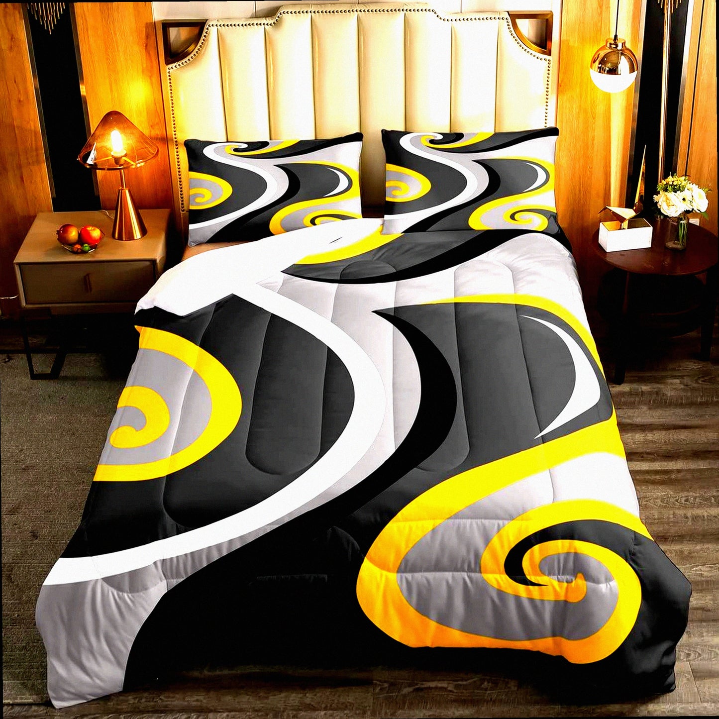 Trippy Swirl Geometric Comforter Set - Retro Stripe Queen Size 3Pcs - Farmhouse Abstract Circle Bedding for Men Women Bedroom Decor