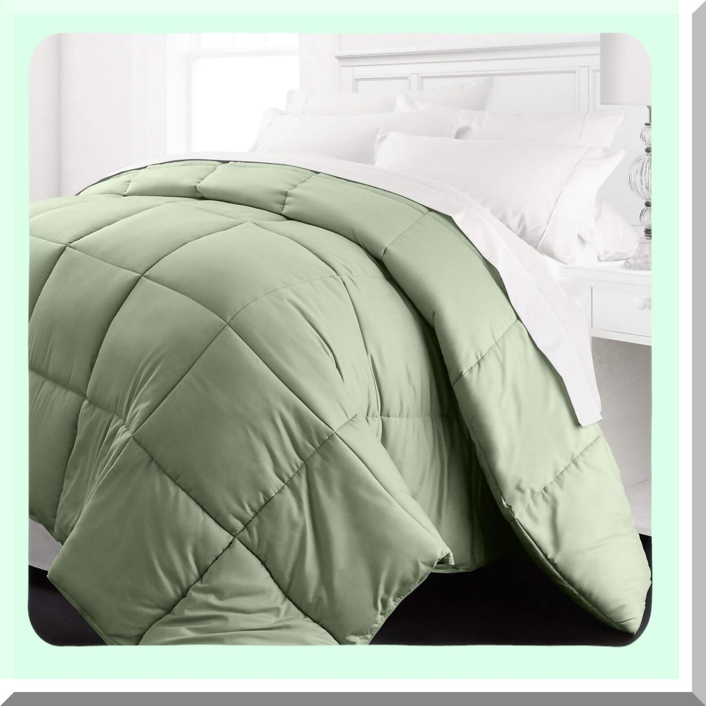 Luxury Lightweight Sage Comforter - Full/Queen Size - Premium Goose Down Alternative - Soft & Cozy Bedding - 1200 Series Quality - All Season Comfort