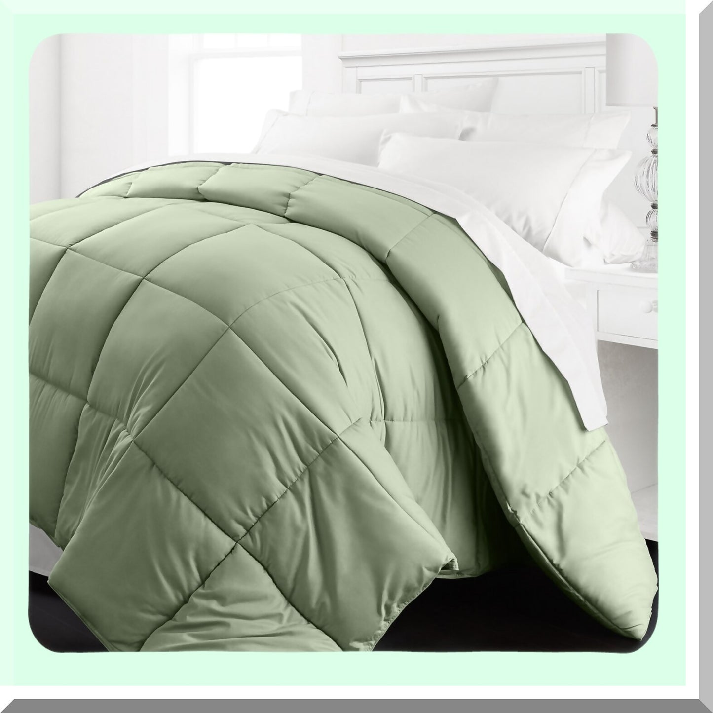 Luxury Lightweight Sage Comforter - Full/Queen Size - Premium Goose Down Alternative - Soft & Cozy Bedding - 1200 Series Quality - All Season Comfort