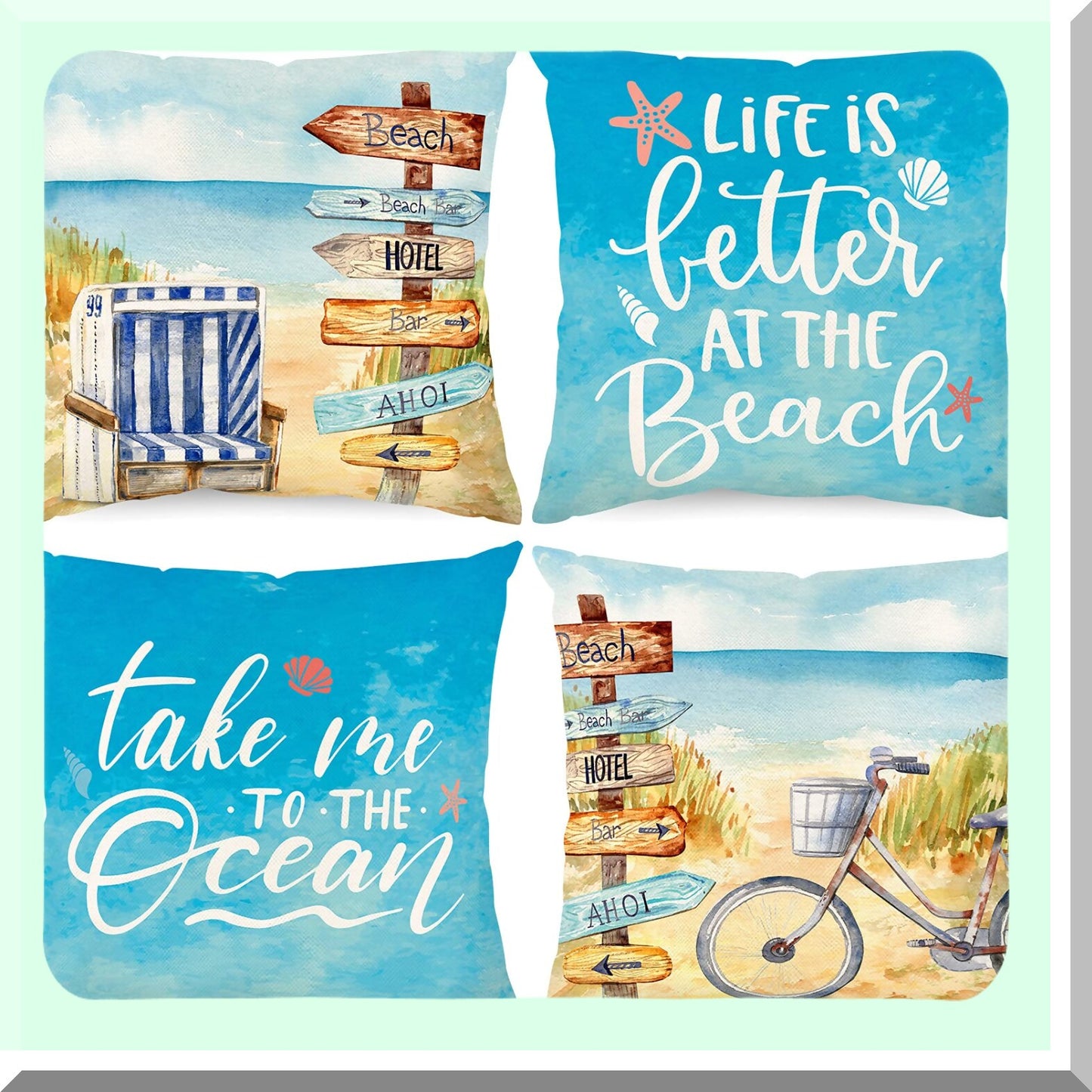 Tropical Ocean Breeze Pillow Cover - 18x18 Inch Linen Blue Throw Cushion Case for Indoor Outdoor Summer Decor - Beach House Sofa Bed Home Decoration