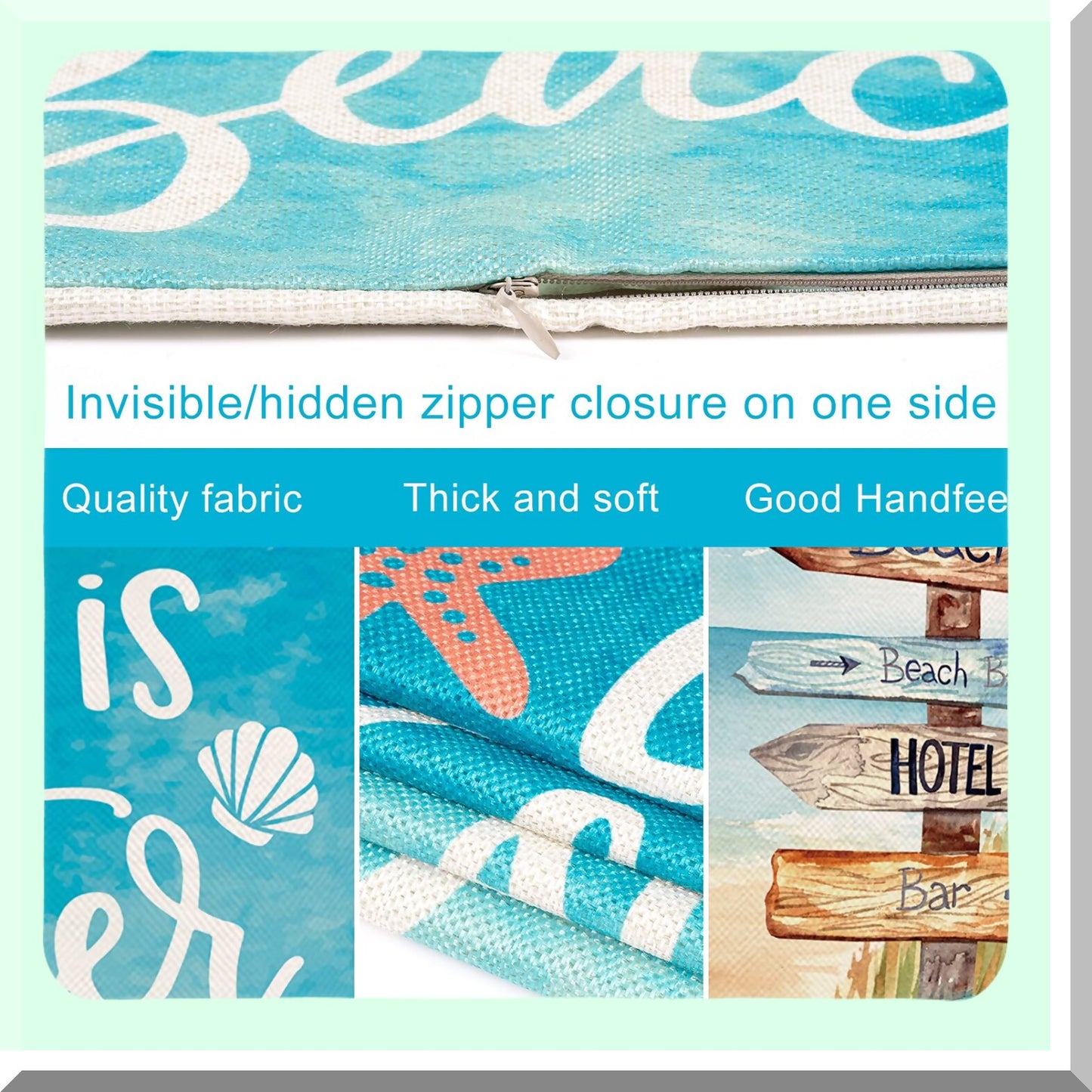 Tropical Ocean Breeze Pillow Cover - 18x18 Inch Linen Blue Throw Cushion Case for Indoor Outdoor Summer Decor - Beach House Sofa Bed Home Decoration