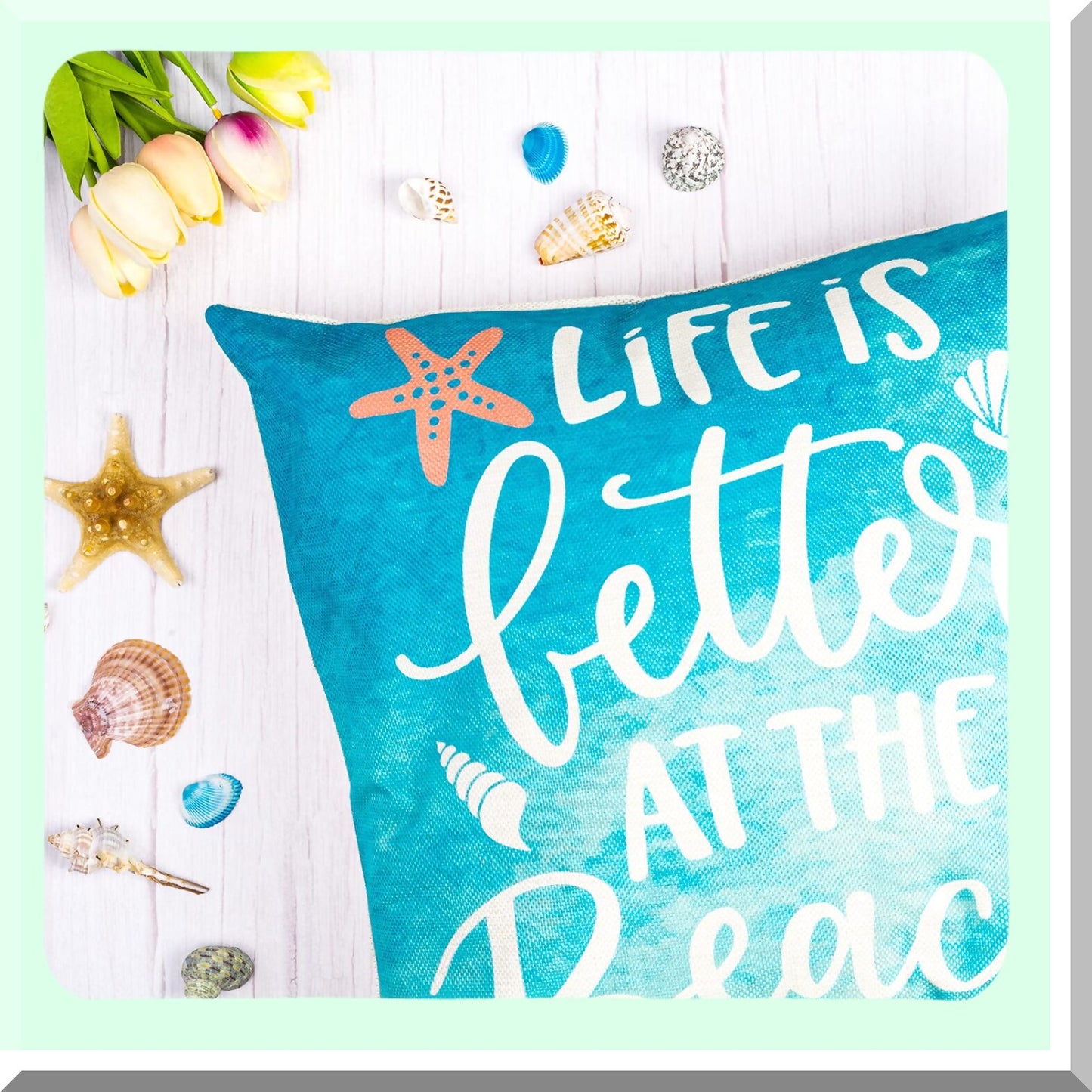 Tropical Ocean Breeze Pillow Cover - 18x18 Inch Linen Blue Throw Cushion Case for Indoor Outdoor Summer Decor - Beach House Sofa Bed Home Decoration