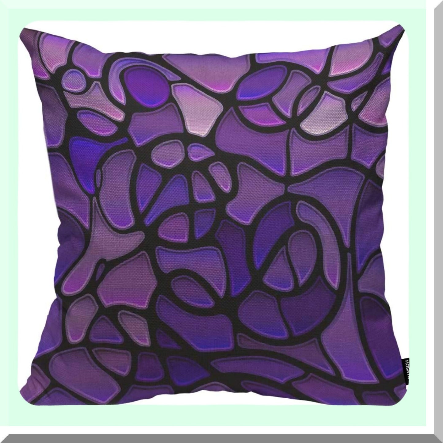 Purple Abstract Mosaic Cotton Linen Throw Pillow - Stained Cushion Cover for Home Sofa Decor - 20 x 20 Inch