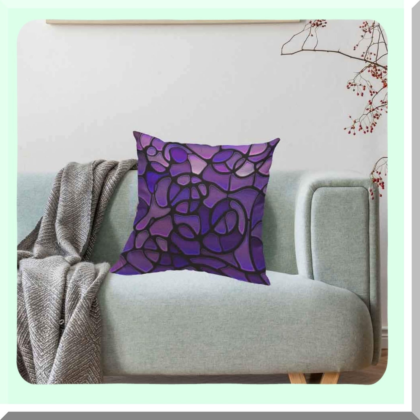 Purple Abstract Mosaic Cotton Linen Throw Pillow - Stained Cushion Cover for Home Sofa Decor - 20 x 20 Inch