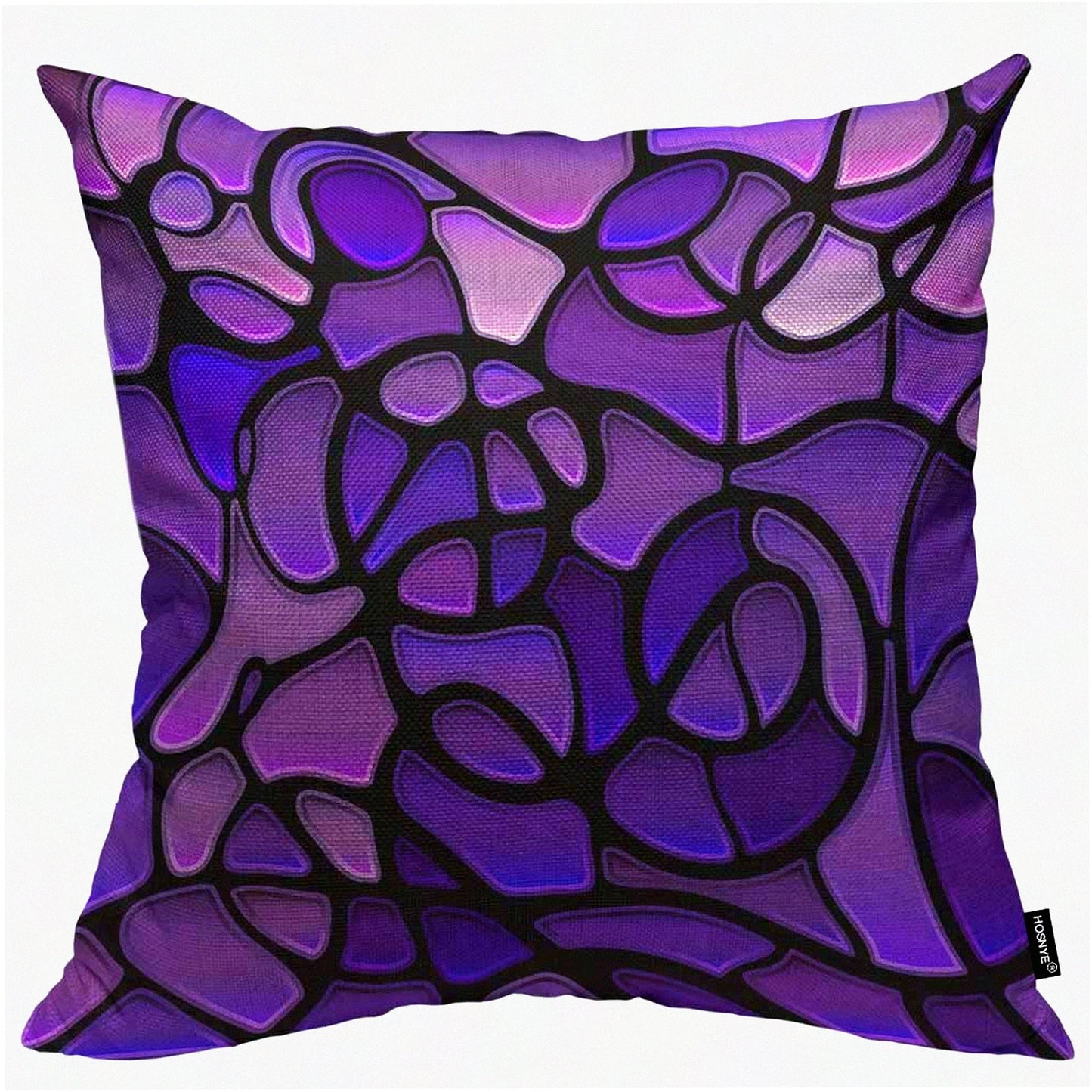 Purple Abstract Mosaic Cotton Linen Throw Pillow - Stained Cushion Cover for Home Sofa Decor - 20 x 20 Inch