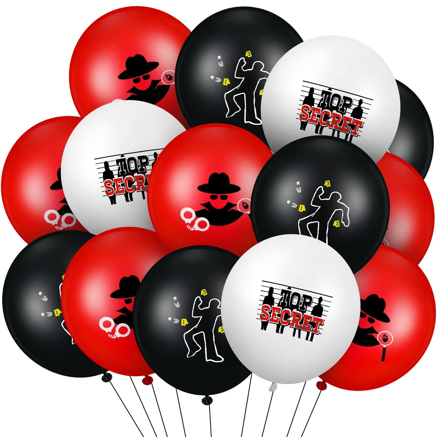 SpySleuth Balloon Bundle: 60 Red & Black Latex Balloons for Top Secret Detective Party Decorations. Perfect for Themed Birthday Celebrations!