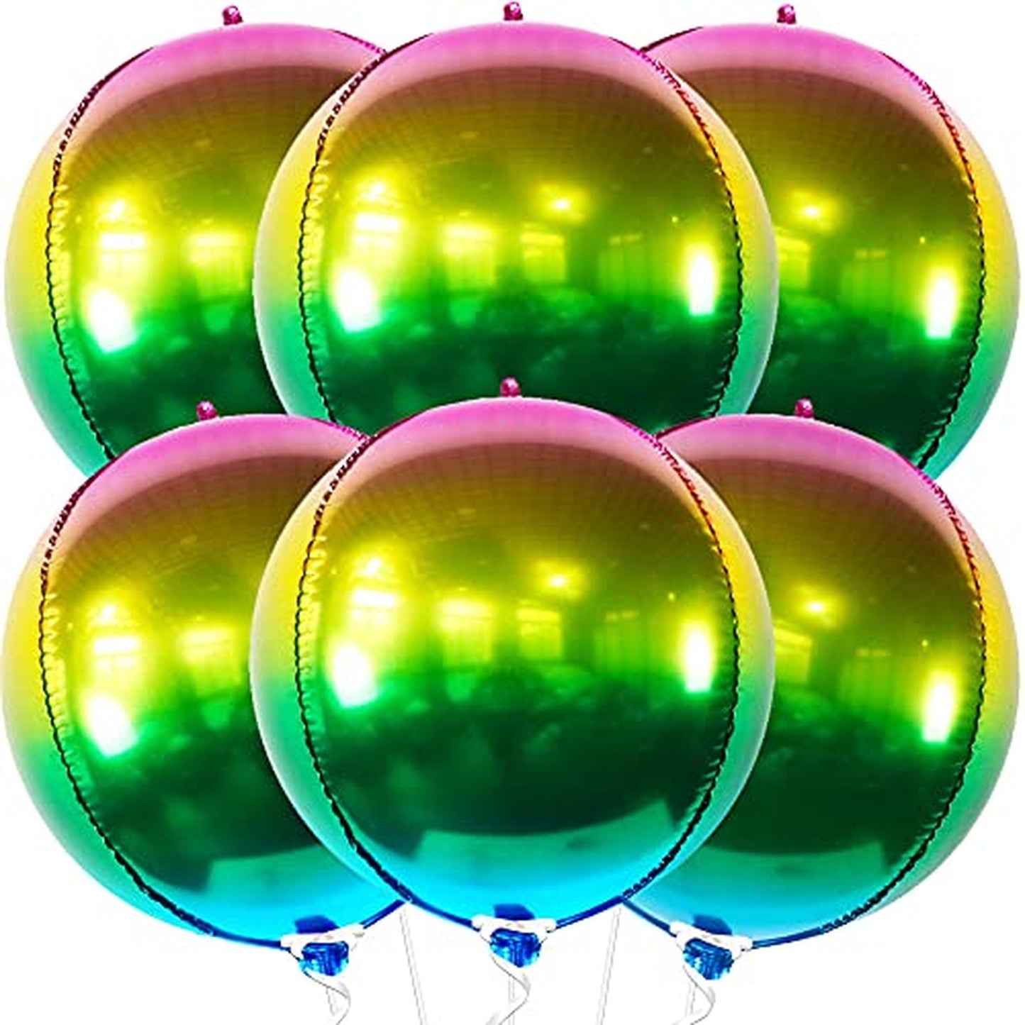 Metallic Rainbow Balloons 22 Inch Pack of 6 for Party Decorations