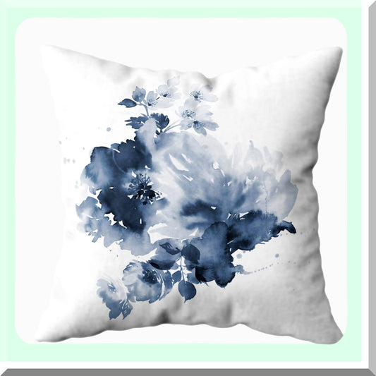 Watercolor Bloom Pillow Cover - Cotton Throw Cushion Case for Sofa Bed Decor - Invisible Zipper Square Pillowcase - Bouquet Spring Floral Design - White Gray Home Accent
