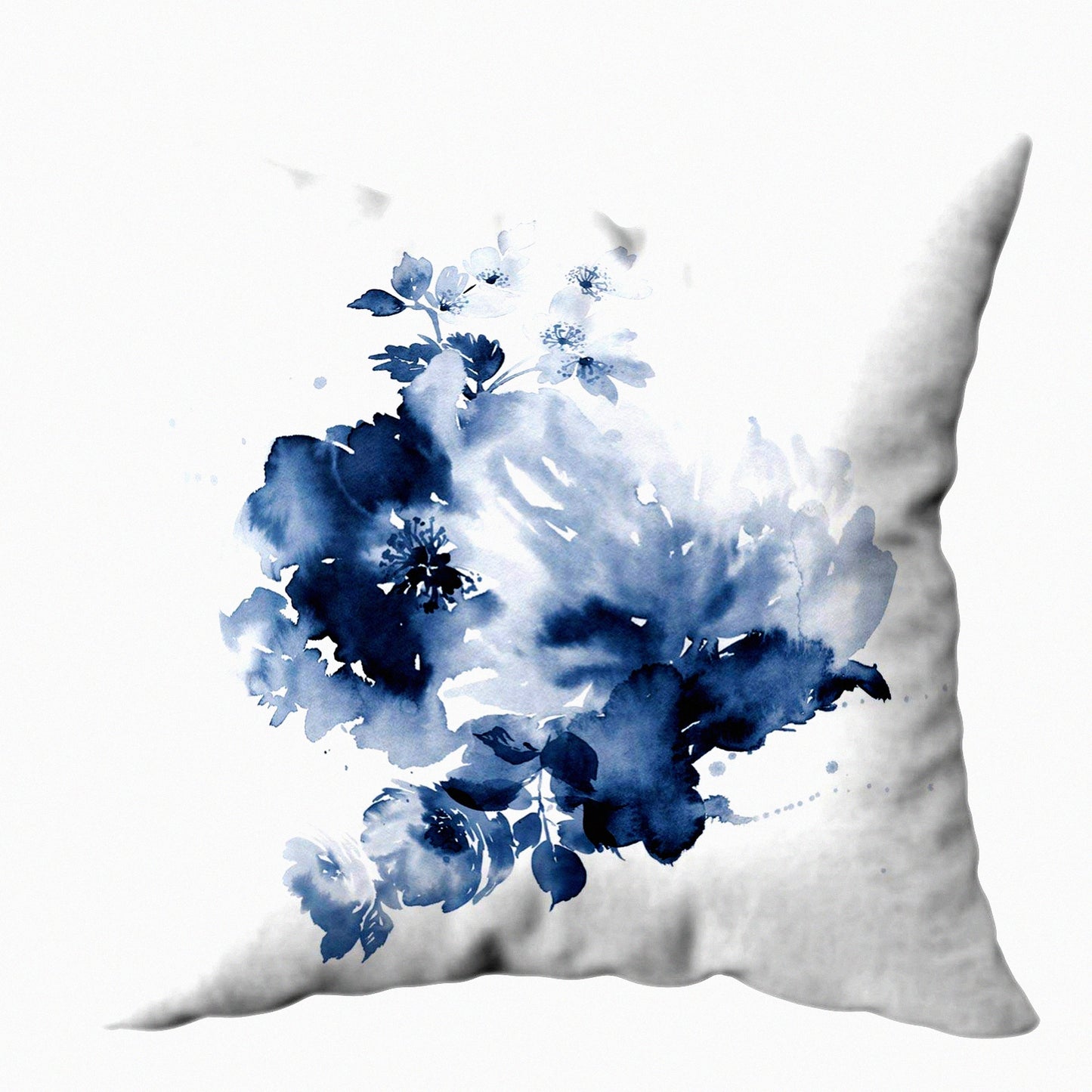 Watercolor Bloom Pillow Cover - Cotton Throw Cushion Case for Sofa Bed Decor - Invisible Zipper Square Pillowcase - Bouquet Spring Floral Design - White Gray Home Accent