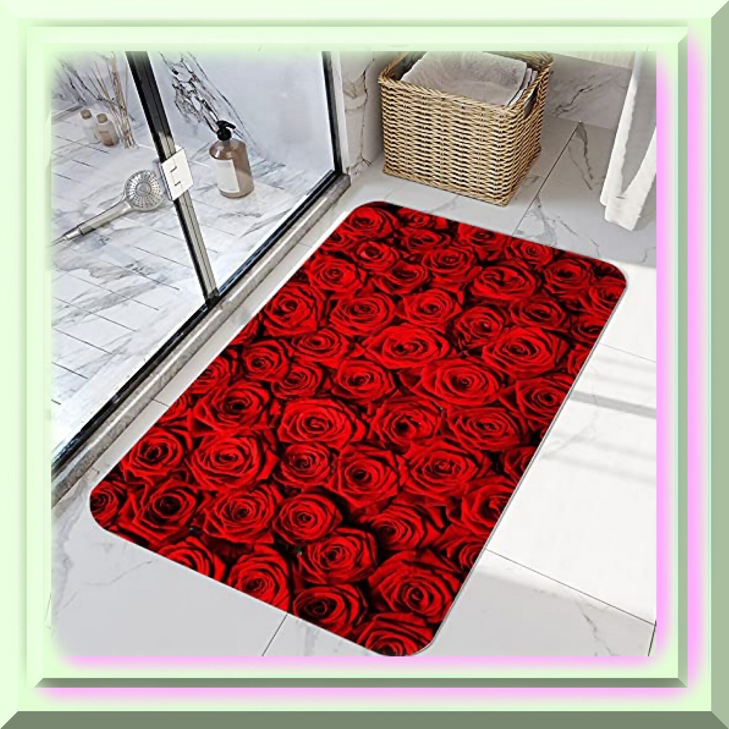 Red Rose Flower Print Doormat 16x24 in