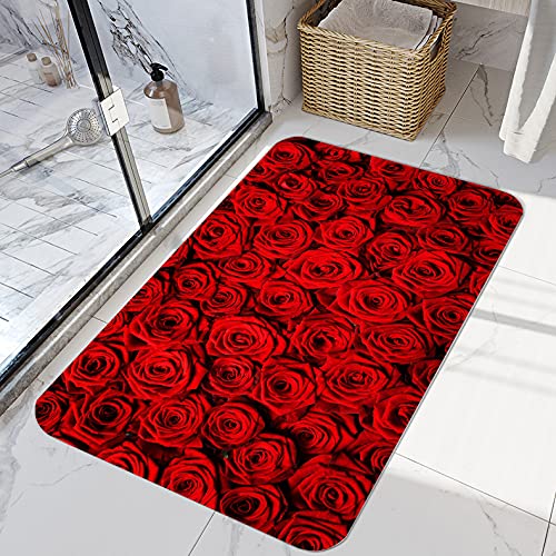 Red Rose Flower Print Doormat 16x24 in
