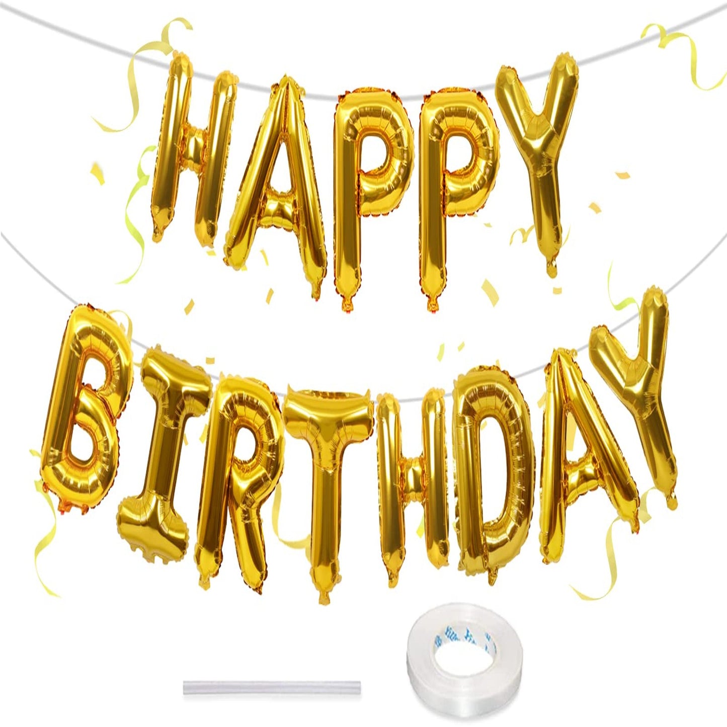 Gold Birthday Letter Balloons Banner - 16 Inch Happy Birthday Mylar F Balloon Bunting for Women Men, Girls Boys Party Decorations Supplies