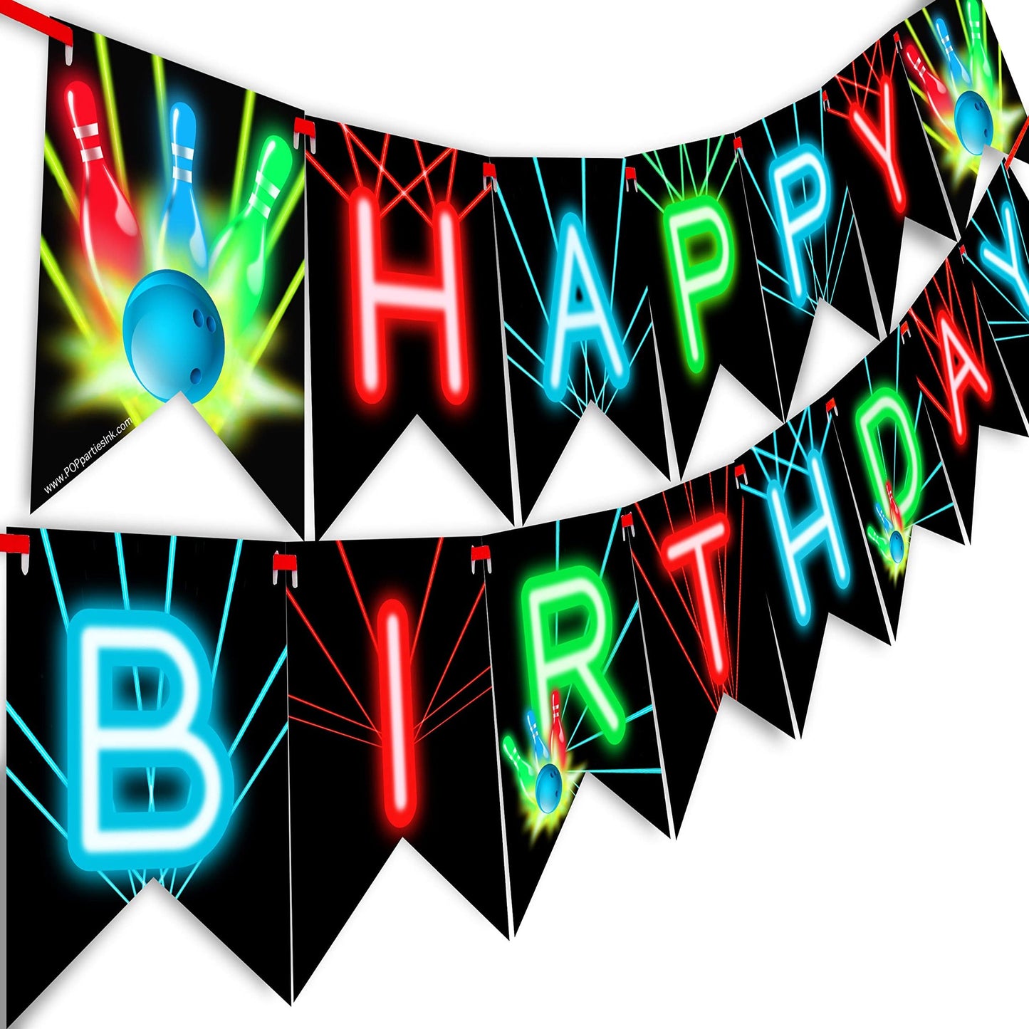 Glowing Bowling Birthday Banner - Party Supplies & Decorations for Bowling Birthday Party - Red Glow Banner for Bowling Celebration