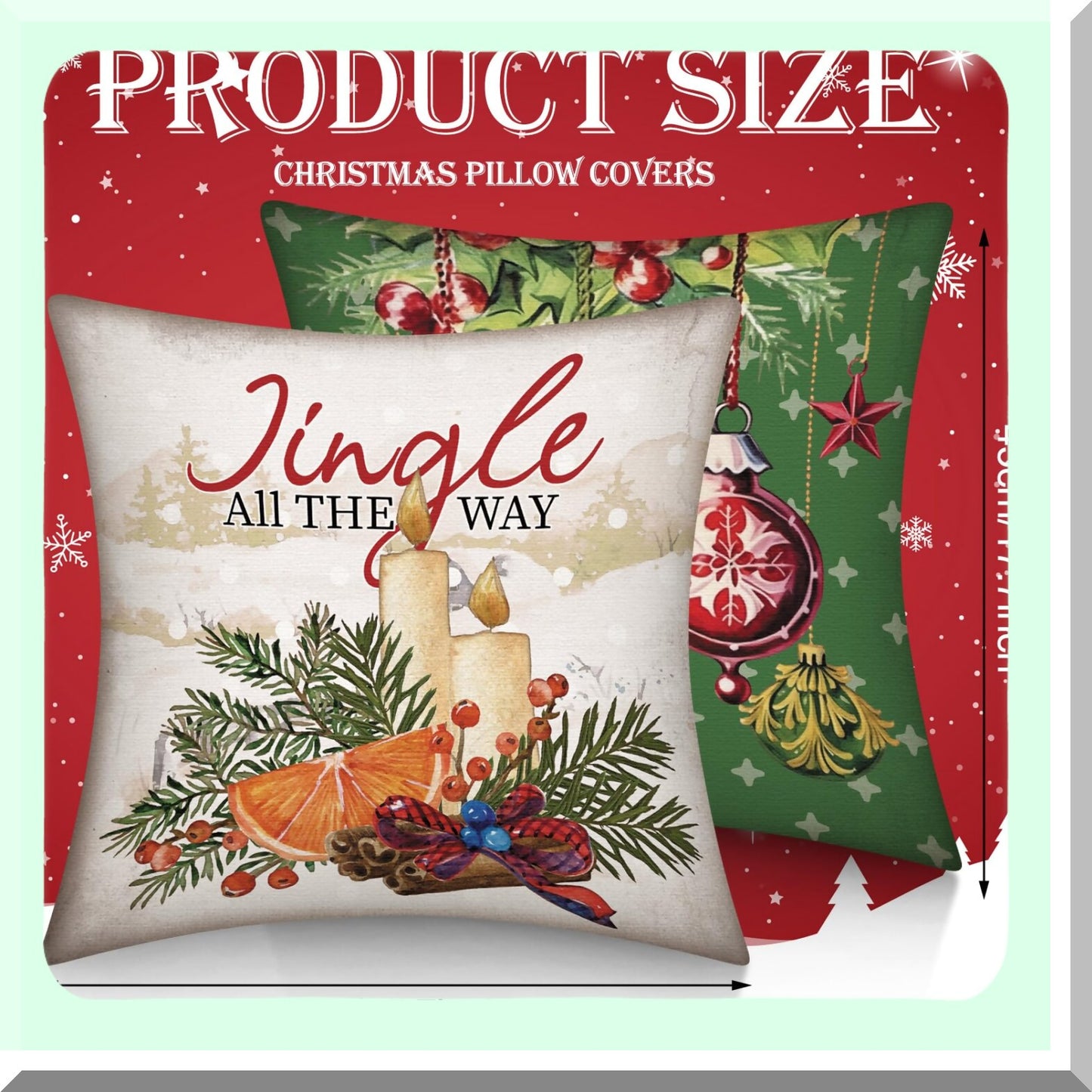 Vintage Holiday Snowman Deer Pillow Covers Set - Traditional Victorian Style Snowflake Candy Cane Decorations for Living Room Couch - 12pcs 18" x 18"