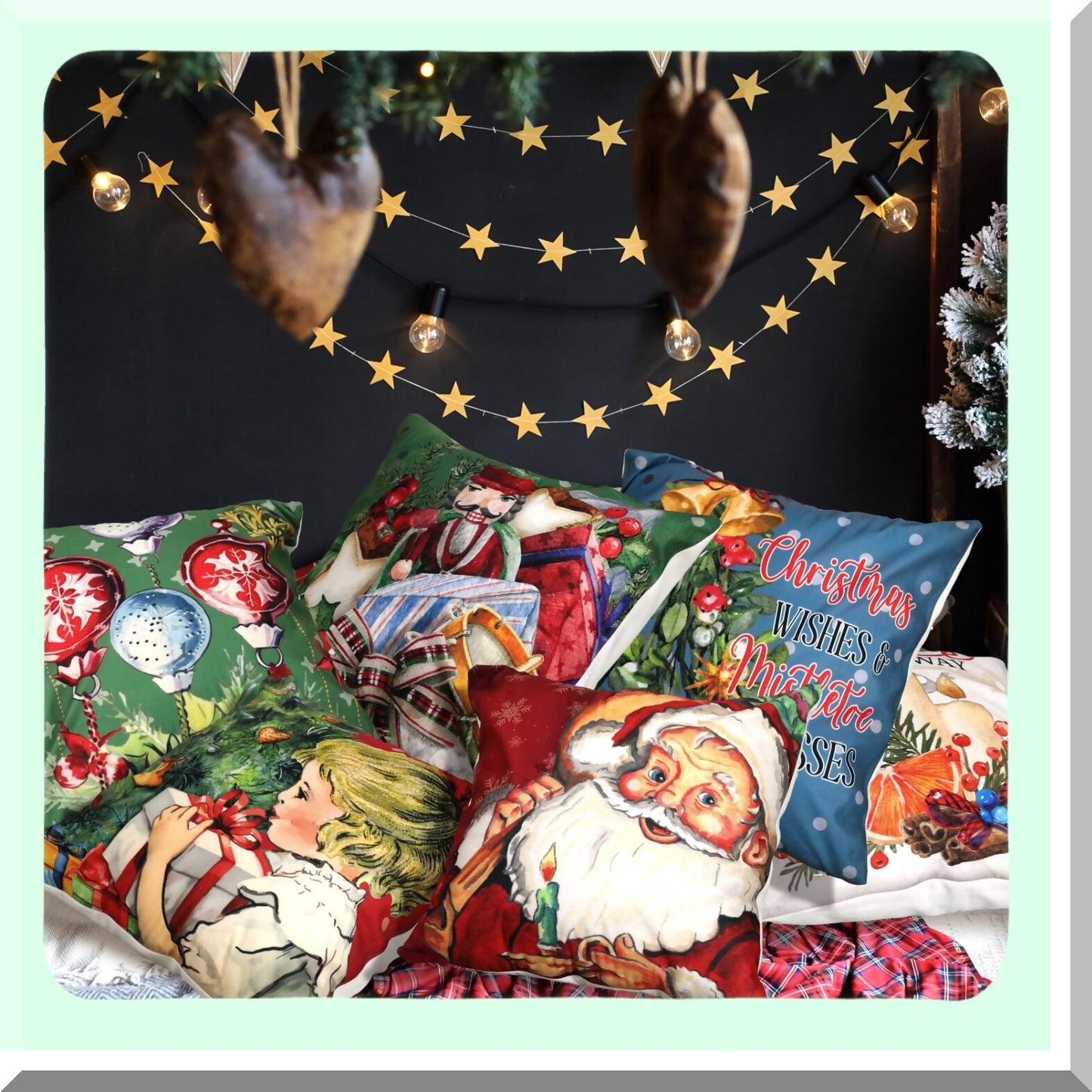 Vintage Holiday Snowman Deer Pillow Covers Set - Traditional Victorian Style Snowflake Candy Cane Decorations for Living Room Couch - 12pcs 18" x 18"