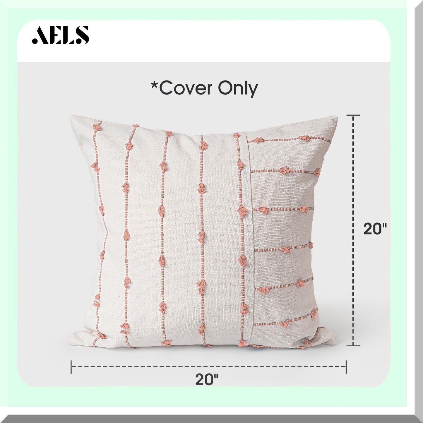 Boho Farmhouse Linen Throw Pillow Covers - Set of 2, Tufted Stripe Cushion Cover for Bed Sofa Couch - Modern Textured Decorative Case in Pink