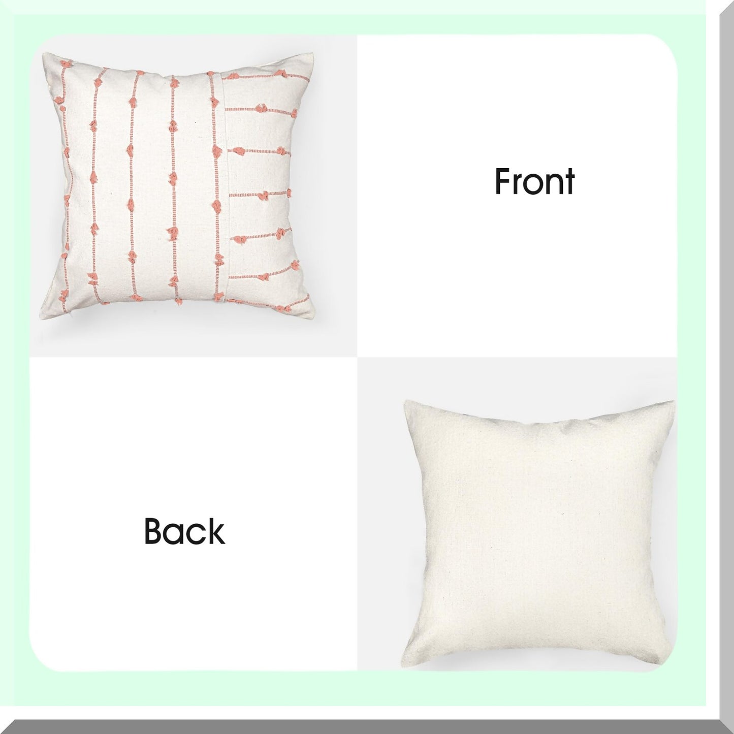 Boho Farmhouse Linen Throw Pillow Covers - Set of 2, Tufted Stripe Cushion Cover for Bed Sofa Couch - Modern Textured Decorative Case in Pink