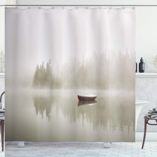 Landscape Shower Curtain Boat Lake Trees Water Nature 69x75