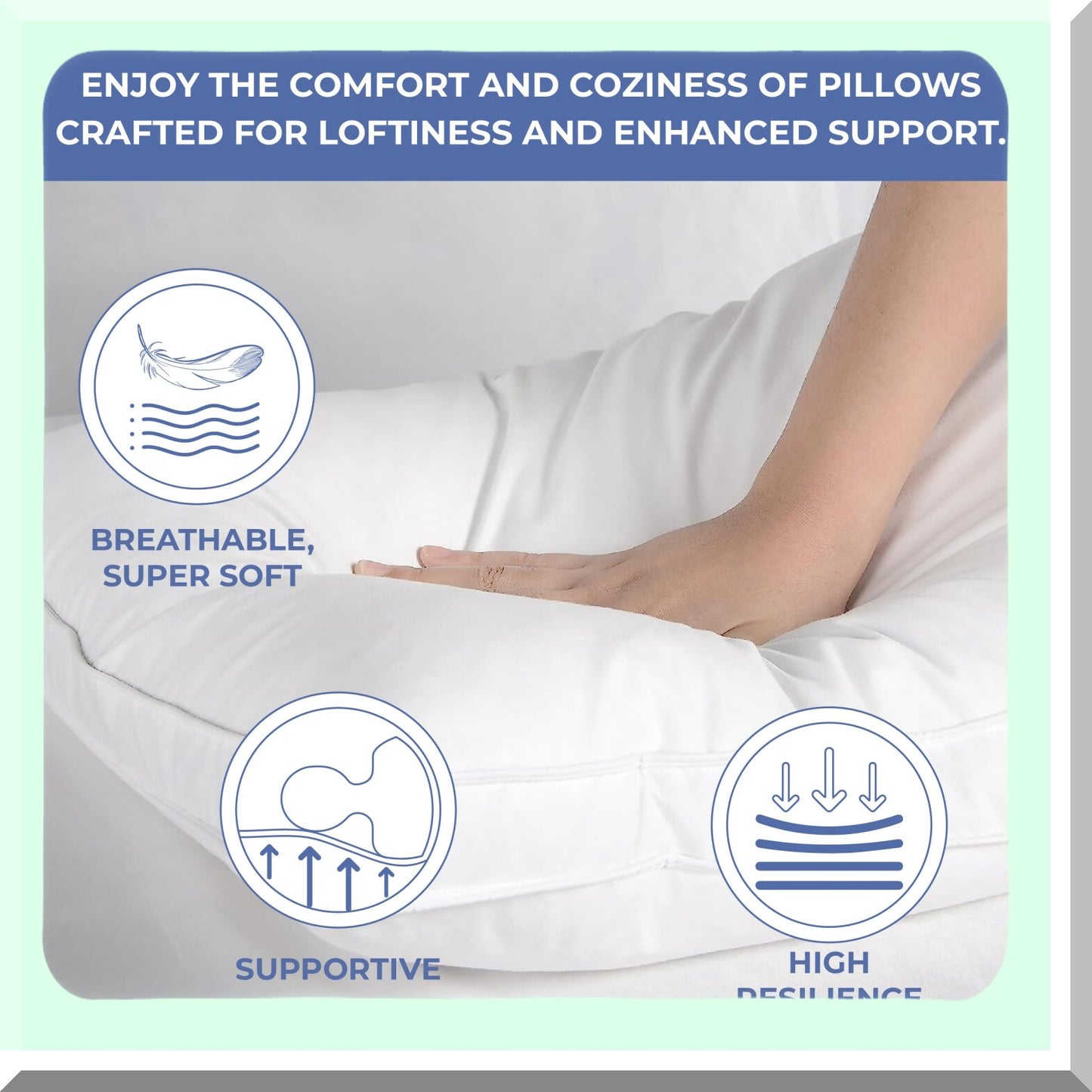 Luxury Cotton Shell Queen Size Down Alternative Pillow with Gusset - Hotel Quality White Piping - 20x29 Inches - Premium Comfort for Home & Guests