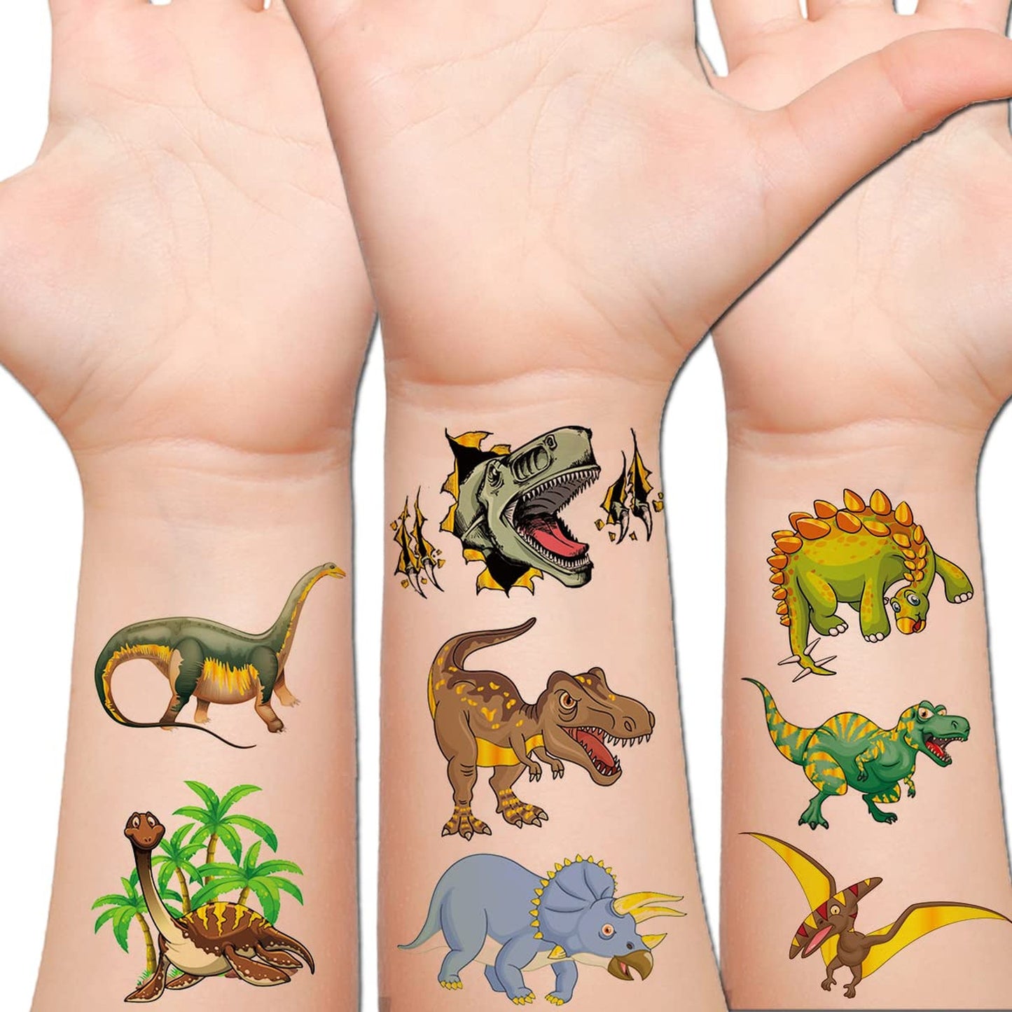 DinoGlam Temporary Tattoos - 50 Styles for Boys! Perfect for Kids Birthday Parties, Baby Showers, and Dino-themed Events. Fun and Colorful Designs!