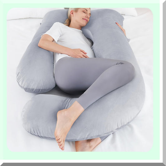 Ultimate Comfort Pregnancy Pillow - U Shaped Body Pillow for Side Sleepers, Maternity Must-Have for Pregnant Women, 59'' Full Support Pillow with Removable Velvet Cover in Grey