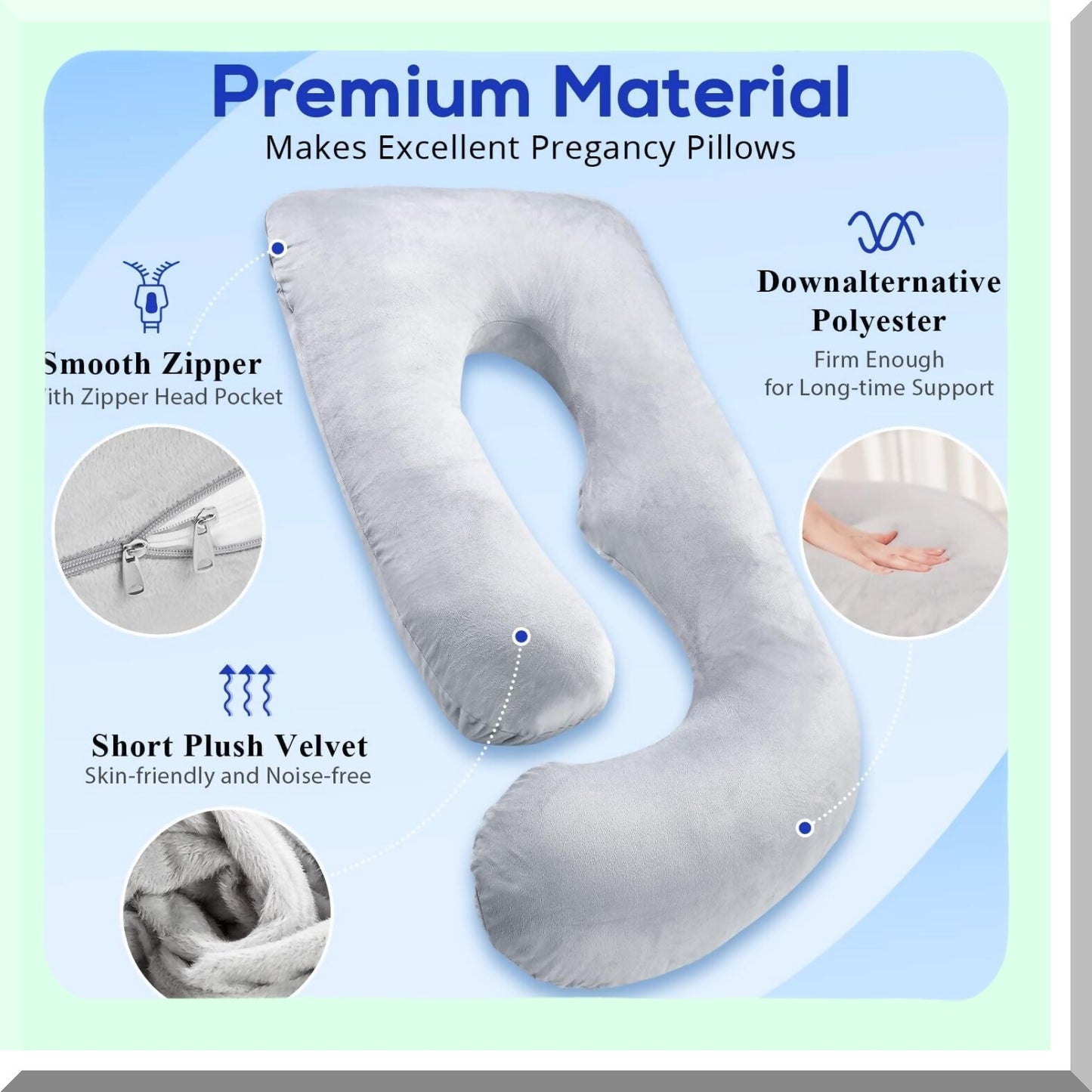 Ultimate Comfort Pregnancy Pillow - U Shaped Body Pillow for Side Sleepers, Maternity Must-Have for Pregnant Women, 59'' Full Support Pillow with Removable Velvet Cover in Grey