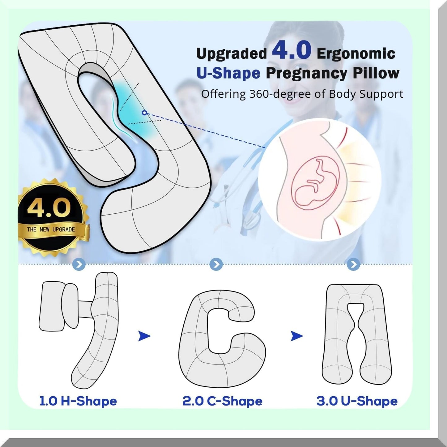 Ultimate Comfort Pregnancy Pillow - U Shaped Body Pillow for Side Sleepers, Maternity Must-Have for Pregnant Women, 59'' Full Support Pillow with Removable Velvet Cover in Grey