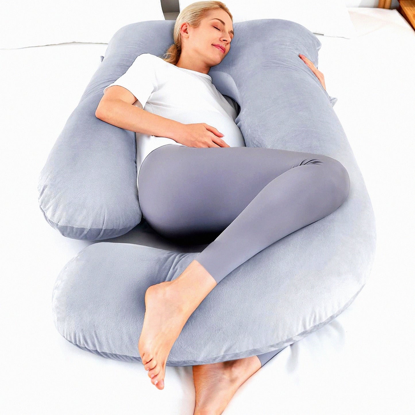 Ultimate Comfort Pregnancy Pillow - U Shaped Body Pillow for Side Sleepers, Maternity Must-Have for Pregnant Women, 59'' Full Support Pillow with Removable Velvet Cover in Grey